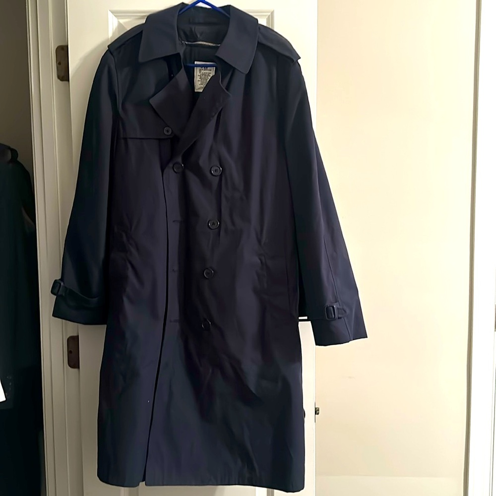 Military Standard Issue Navy Blue Tenchcoat - 42R